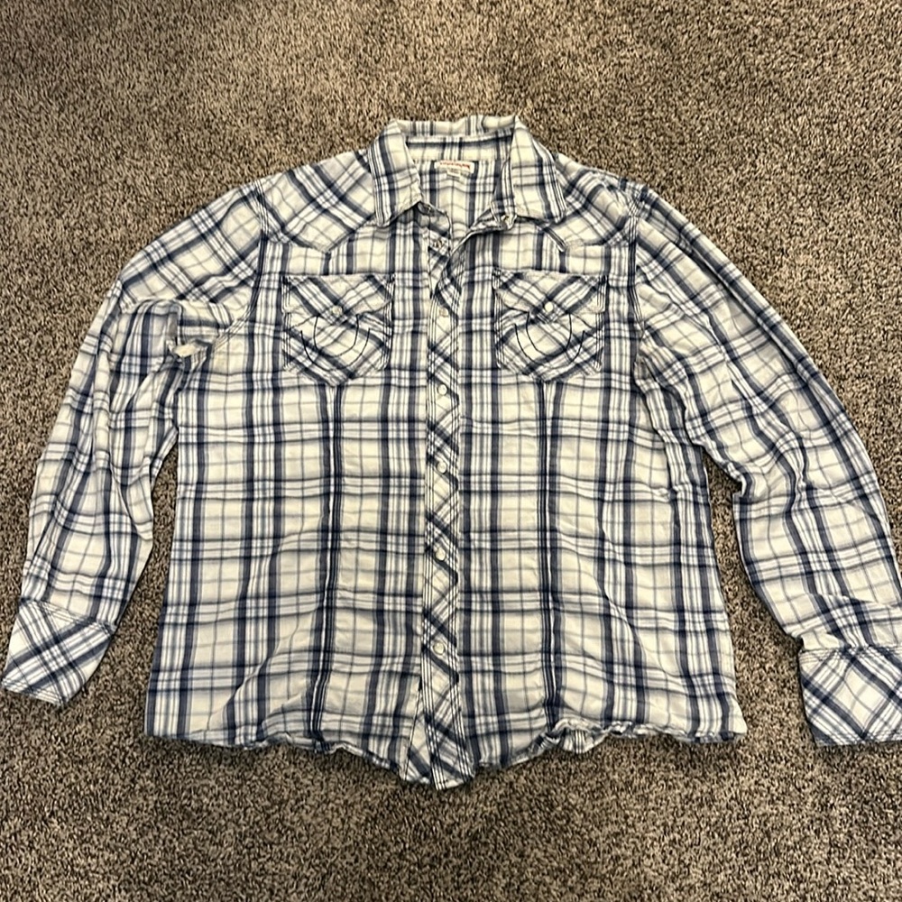 Mens True Religion plaid button down shirt